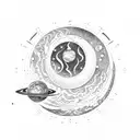 gemini constilation with a moon and stars and planets tattoo design idea