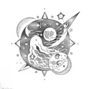 gemini constilation with a moon and stars and planets tattoo design idea