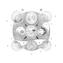 gemini constilation with a moon and stars and planets tattoo design idea