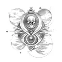 gemini constilation with a moon and stars and planets tattoo design idea