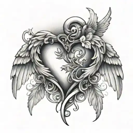 A tattoo design featuring Kent and Luke's names intertwined with a heart and angel wings, symbolizing eternal love and protection tattoo design idea