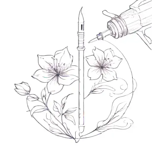 flower and syringe ivf tattoo design idea