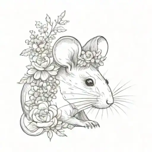 a mouse with a flower crown. hemlock flowers. tattoo design idea