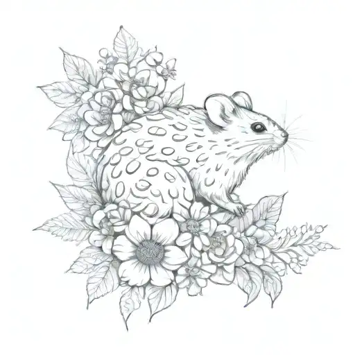 a flower design, hemlock flowers, a mouse with a flower crown tattoo design idea
