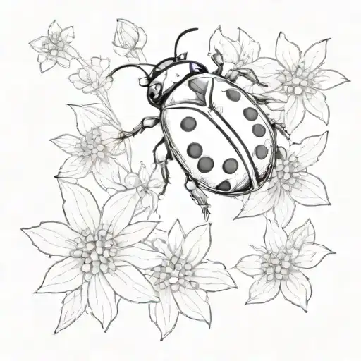 a ladybird in hemlock flowers tattoo design idea