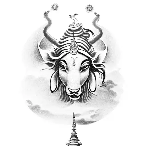 A child riding on the back of Lord Shiva's bull, Nandi tattoo design idea