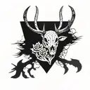 deer skull with fish hook crossed tattoo design idea