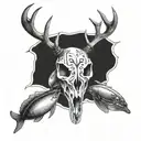 deer skull with fish hook crossed tattoo design idea