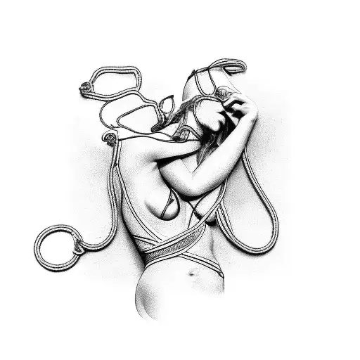 hidden BDSM scene with symbols of bondage tattoo design idea