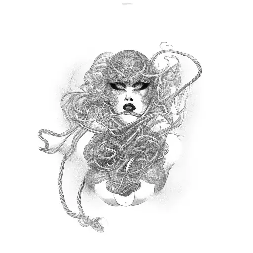 Sensual BDSM scene with intricate rope bondage tattoo design idea