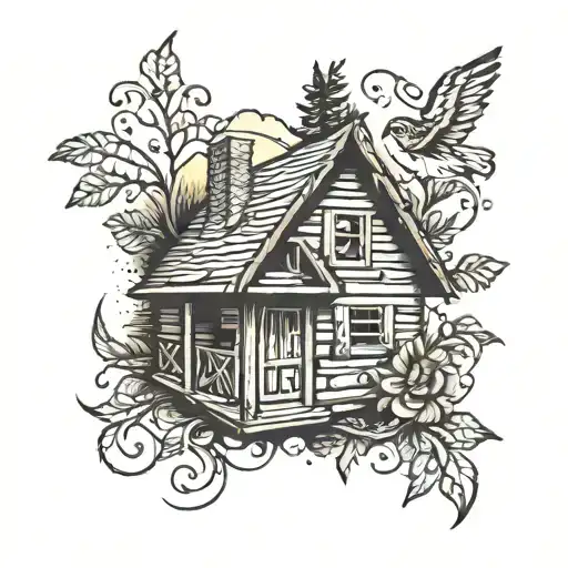 cabin tattoo design idea