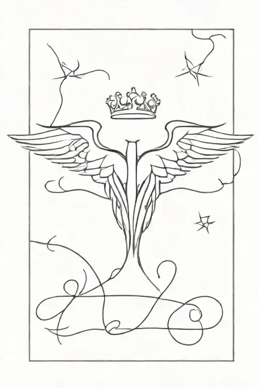 number seven, angel wings, crown barbed wire tattoo design idea