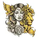 half woman's face with half lion sculpture tattoo design idea