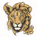 half woman's face with half lion sculpture tattoo design idea