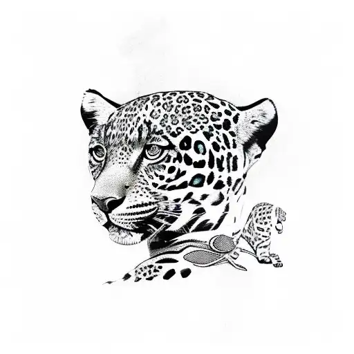 Latina lady with jaguar on her head tattoo design idea