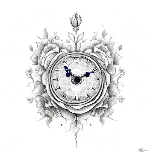 clock with roses, 2007 and blessed tattoo design idea
