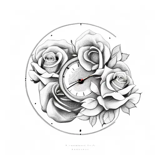 clock with roses and blessed tattoo design idea
