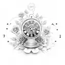 clock with roses and blessed tattoo design idea