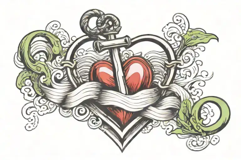 Anchor, heart, wave forming the shape tattoo design idea