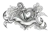 Anchor, heart, wave forming the shape tattoo design idea