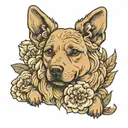a tan dog with short ears and fur that looks like a flower  tattoo design idea