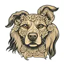 a tan dog with short ears and fur that looks like a flower  tattoo design idea