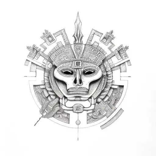 Fierce jaguar aztec tattoo design with aztec calendar background