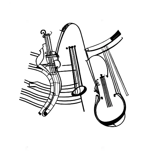 violoncello and saxophone and piano and ukulele separately tattoo design idea