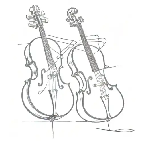 2d line art tatto with cello saxophone and piano tattoo design idea