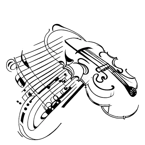 violoncello with saxophone and piano tattoo design idea