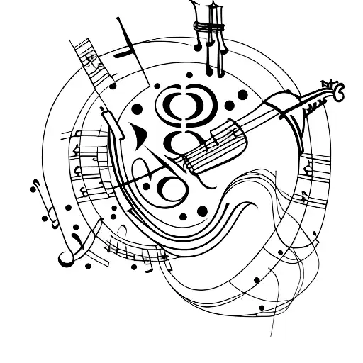 violoncello and saxophone and piano and ukulele tattoo design idea
