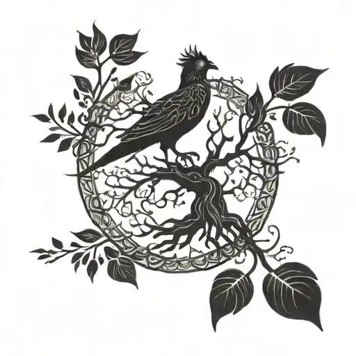 tree of life with the roots in the shape of an upside down phoenix tattoo design idea