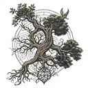tree of life with the roots in the shape of an upside down phoenix tattoo design idea