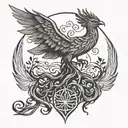 tree of life with the roots in the shape of an upside down phoenix tattoo design idea