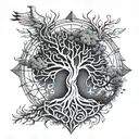 tree of life with the roots in the shape of an upside down phoenix tattoo design idea