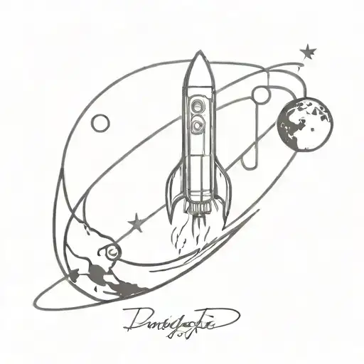 rocket, moon, infinity sign tattoo design idea