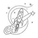 rocket, moon, infinity sign tattoo design idea