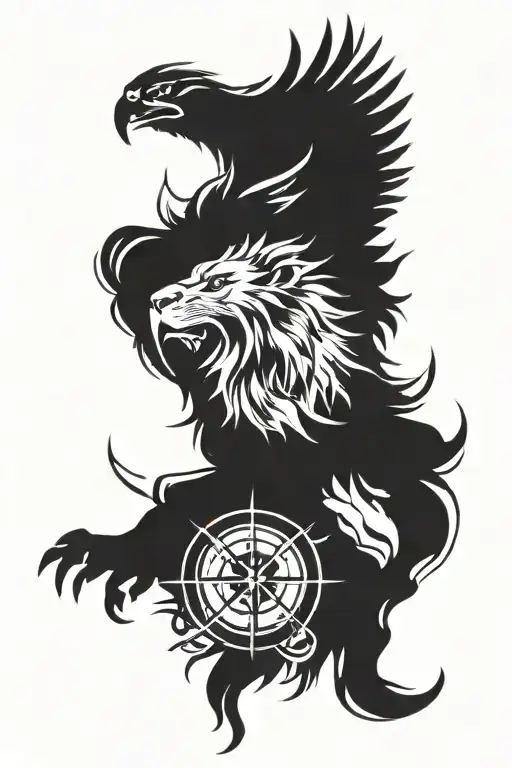lion face, eagle , compass tattoo design idea