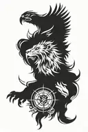 lion face, eagle , compass tattoo design idea