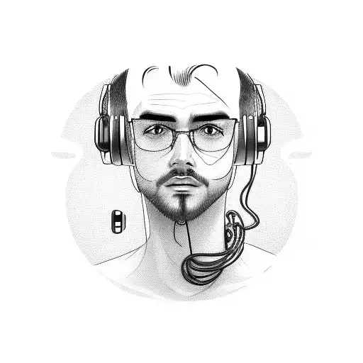 face drawn with headphones men with glasses without details  tattoo design idea