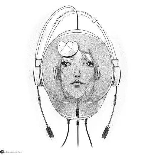 line face with headphones and head headphone band says 2 November 2020 tattoo design idea