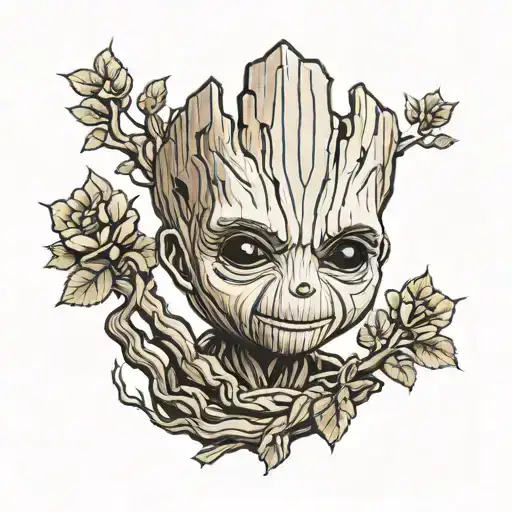 tatouage je souhaite le personnge de baby groot du gardien de la galaxy qui a des cheveux en forme de mont blanc  tattoo design idea