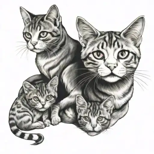 A mother cat surrounded by her kittens in a steelers themed outer space scene tattoo design idea