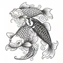 yin and yang koi fish swimming tattoo design idea