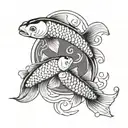 yin and yang koi fish swimming tattoo design idea