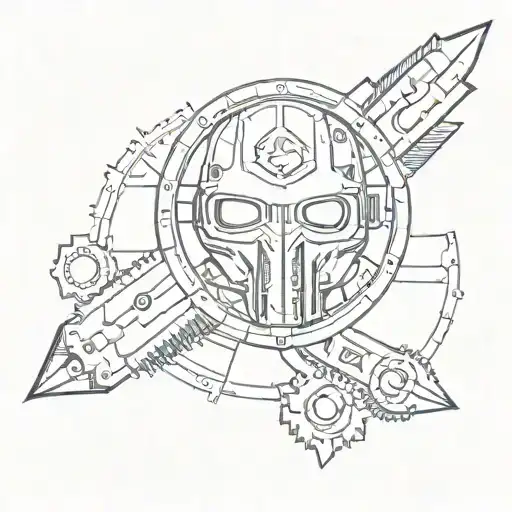 mask, swiss army knife and circle shape tattoo design idea