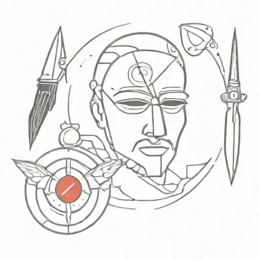 mask, swiss army knife and circle shape tattoo design idea