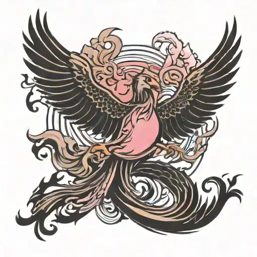 Breast Cancer ribbon as a phoenix rising from the ashes tattoo design idea