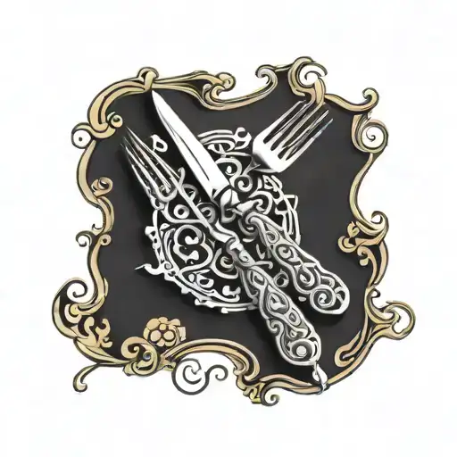 vintage filigree knife and fork tattoo design idea