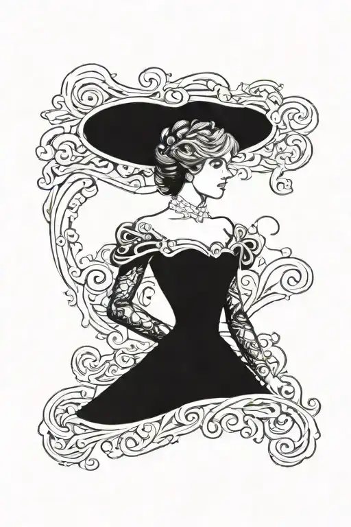 Walking Minimalistic Strutting Princess Diana Revenge Dress tattoo design idea